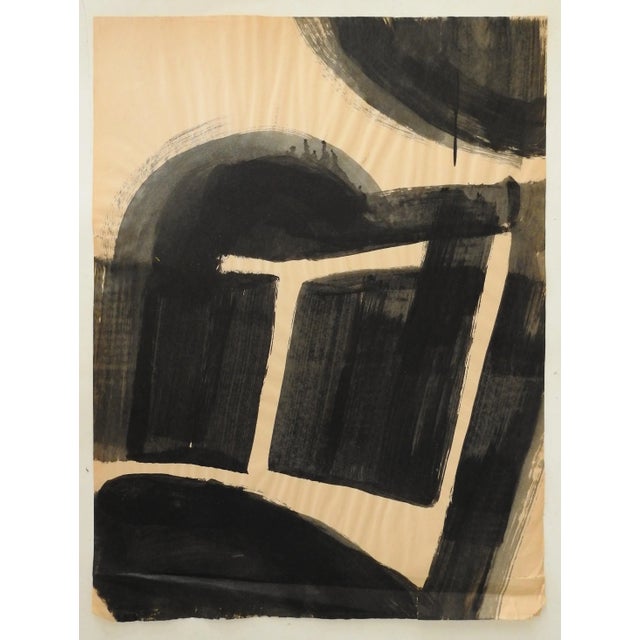 Vintage mid 20th century ink wash on tan paper abstract. Unsigned. Unframed, age toning, edge wear, small edge tears,...