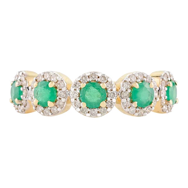 5 Stone Round Cut Emerald Diamond Wedding Band Size 6 For Sale