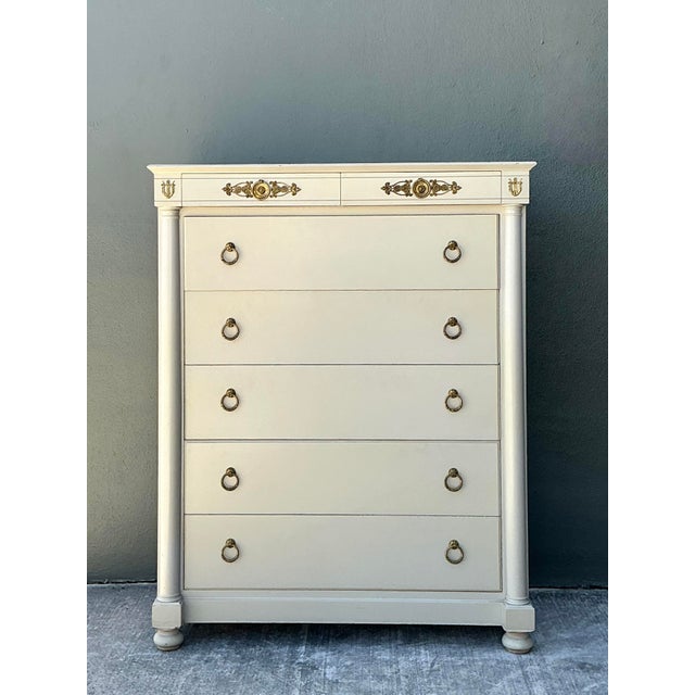 Late 20th Century Vintage John Stuart for Johnson Furniture Neoclassical Tall Chest of Drawers For Sale - Image 5 of 12