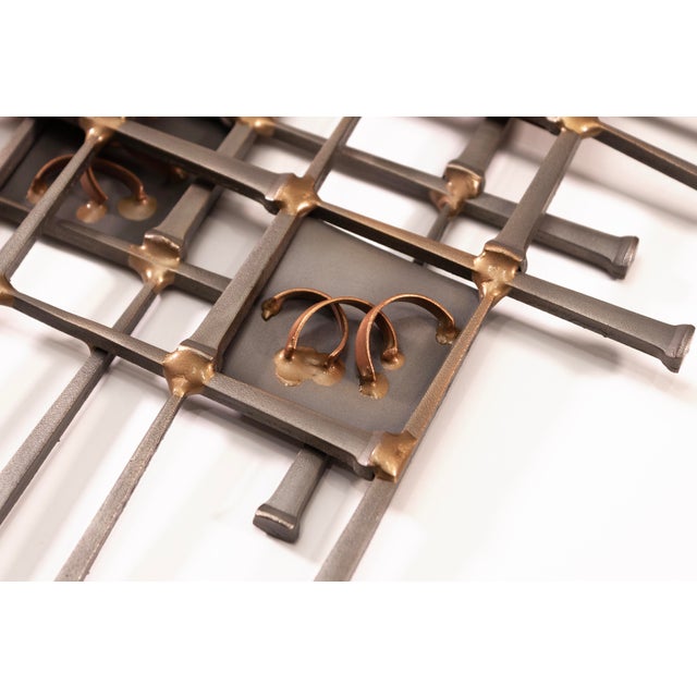 Metal Ron Schmidt Signed Brutalist Mid Century Modern Wall Hanging Nail Sculpture For Sale - Image 7 of 8