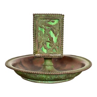 Apollo Studios New York Arts & Crafts Grapevine Pattern Bronze and Slag Glass Ashtray With Matchbox Holder For Sale
