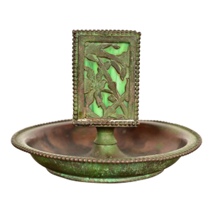 Apollo Studios New York Arts & Crafts Grapevine Pattern Bronze and Slag Glass Ashtray With Matchbox Holder