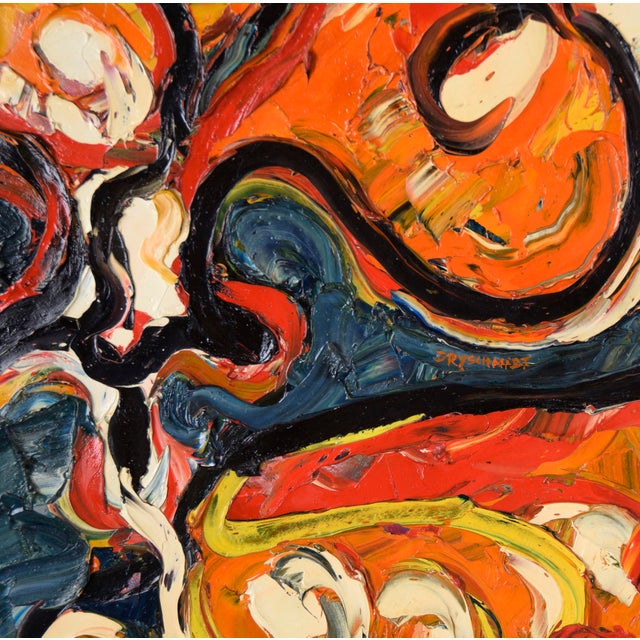 1970s "Attention" Heavily Textured Abstract Expressionist Composition in Oil on Canvas by Harald Dry Schmidt For Sale - Image 5 of 9
