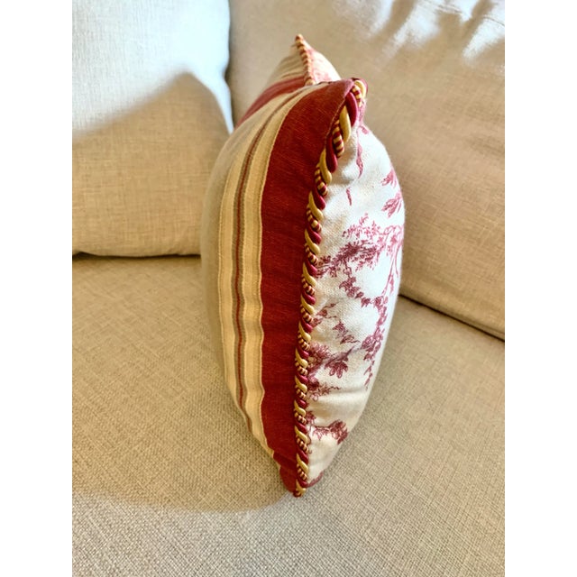 1990s Vintage Custom Red & Ivory French Country Rooster Decorative Pillow For Sale - Image 5 of 12
