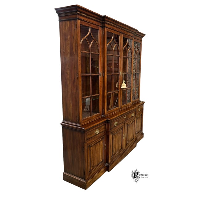 Brown Vintage Statton Furniture Trutype Americana Traditional Chippendale Style Oxford Cherry Breakfront China Cabinet For Sale - Image 8 of 12