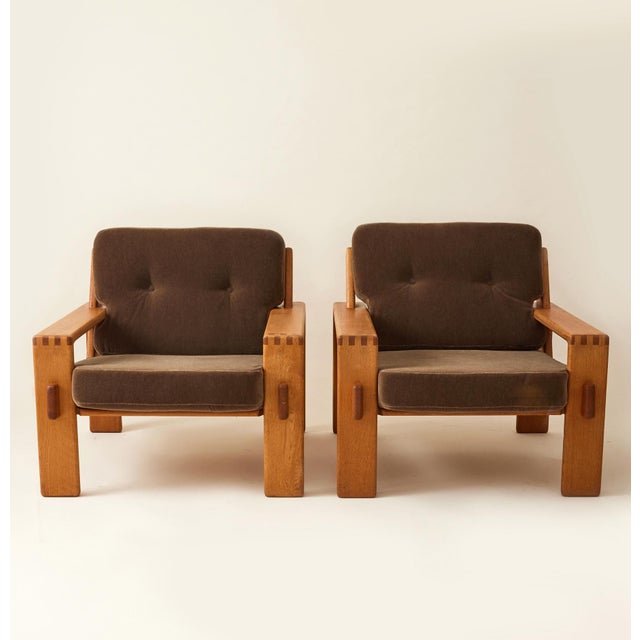Finnish Designer Esko Pajamies designed "Bonanza" chairs, expertly reupholstered in a premium mohair velvet. Tufted...