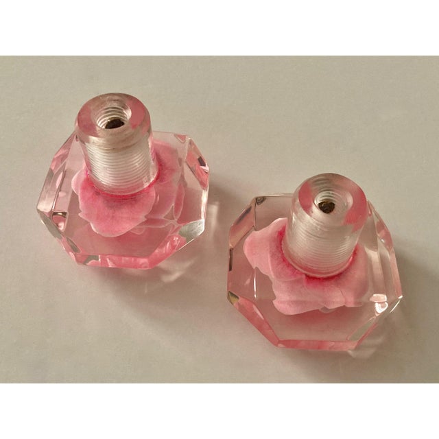 1960s Rose Imbedded Lucite Knobs - A Pair For Sale - Image 4 of 4