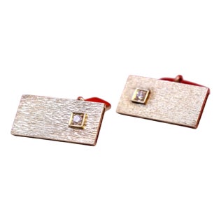 Rectangular Gold Cufflinks with Brilliant-Cut Diamonds, Set of 2 For Sale
