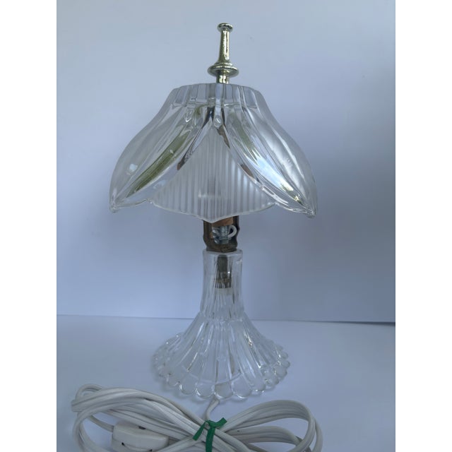 Vintage Yugoslavian 24% Lead Crystal Floral Boudoir Table Lamp For Sale - Image 9 of 12