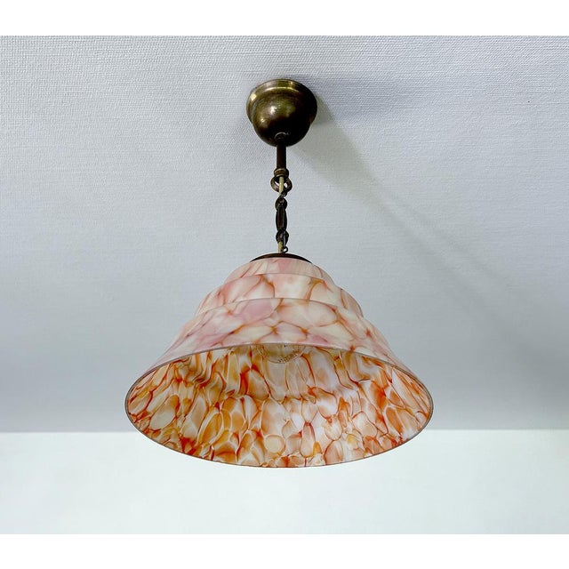 Art Deco Pendant Light in Pink Coral Glass, 1930s For Sale - Image 6 of 18