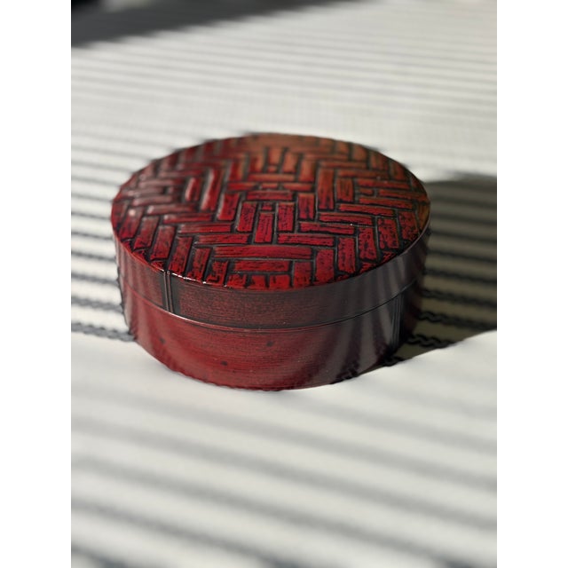 Vintage Chinoiserie Style Red Lacquerware Faux Bamboo Coaster Set by Otagiri - Set of 6 For Sale - Image 10 of 17
