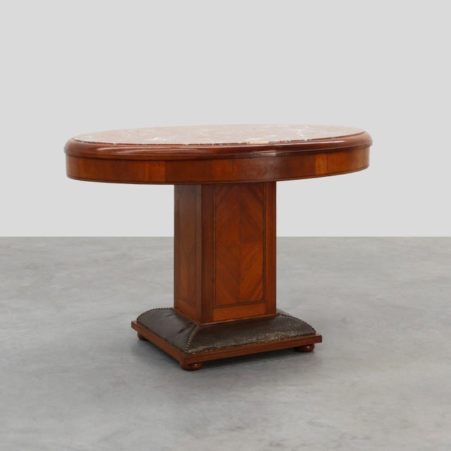 Art Deco Oval Side Table in Walnut with Marble Top from De Coene, Belgium, 1925 For Sale - Image 13 of 13