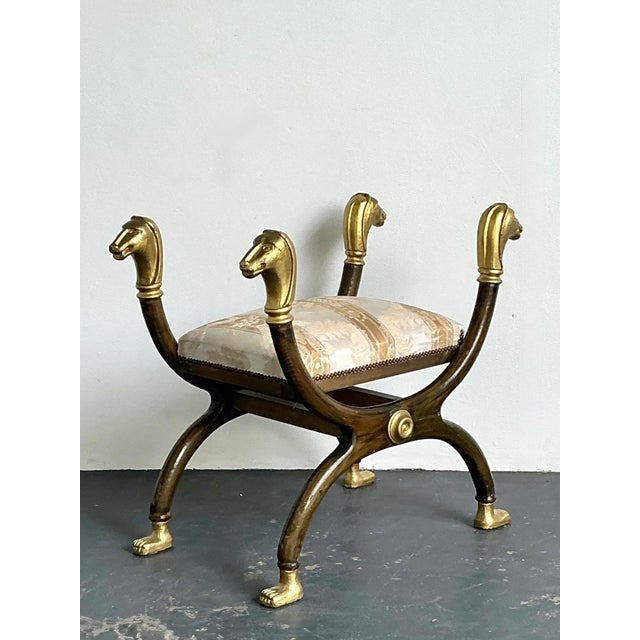 Vintage Egyptian Revival Gilt Ram’s Head Curule Seat For Sale - Image 9 of 15