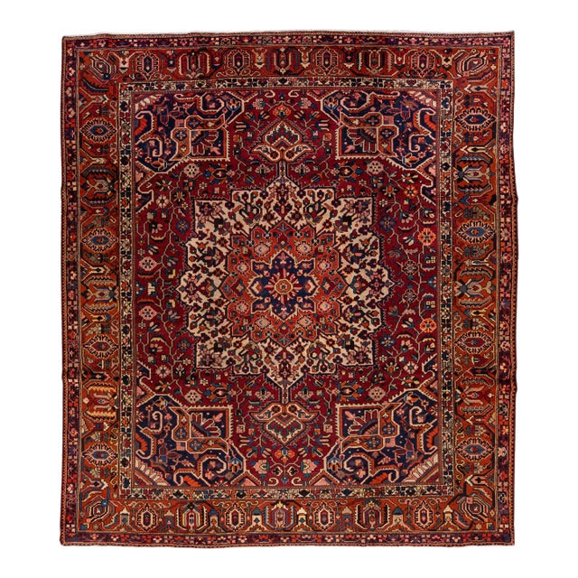 Early 20th Century Room Size Handmade Antique Bakhtiari Persian Wool Rug in Red For Sale