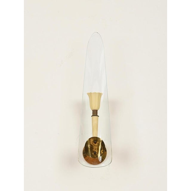Sconces in Glass, Brass and Cream Metal from Stilnovo, Italy, 1950s, Set of 2 For Sale - Image 3 of 17
