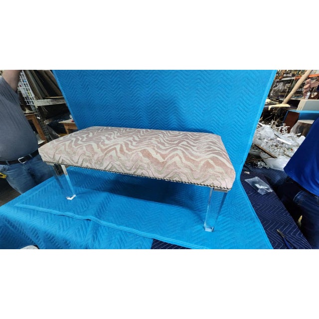 Mid-Century Modern 1990s Massoud Pink Bench With Acrylic Legs For Sale - Image 3 of 7