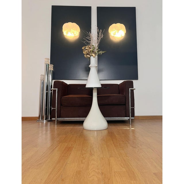 Pair of Vintage Italian Murano appliques in Vistosi style. Wall lights have 10 glass for each, white disks. Nickel metal...