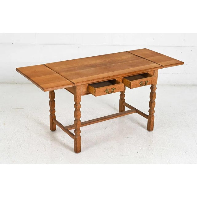 Mid 20th Century Kjaernulf Style Danish Oak Extending Side Table For Sale - Image 13 of 14