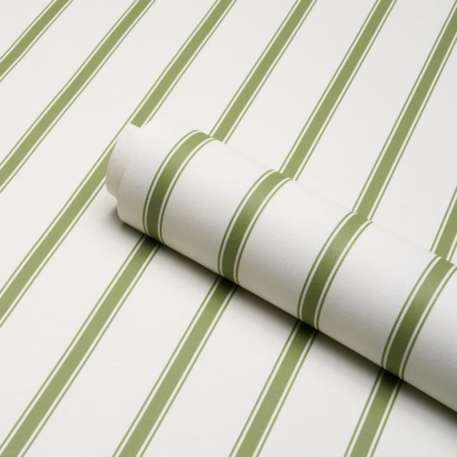 Schumacher Schumacher Westerly Stripe Wallcovering In Moss For Sale - Image 4 of 6