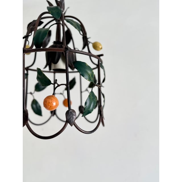 Mid-Century Modern French Citrus Fruit Tole Cage Chandelier by J.P. Ryckaert, 1990s For Sale - Image 3 of 18
