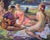Picnic in the Park - Mid Century Figurative Landscape Gorgeous mid century figurative landscape of a a group of figures,...