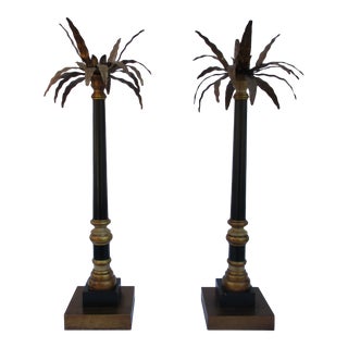 Regency Style Tole Palm Tree Candlesticks For Sale