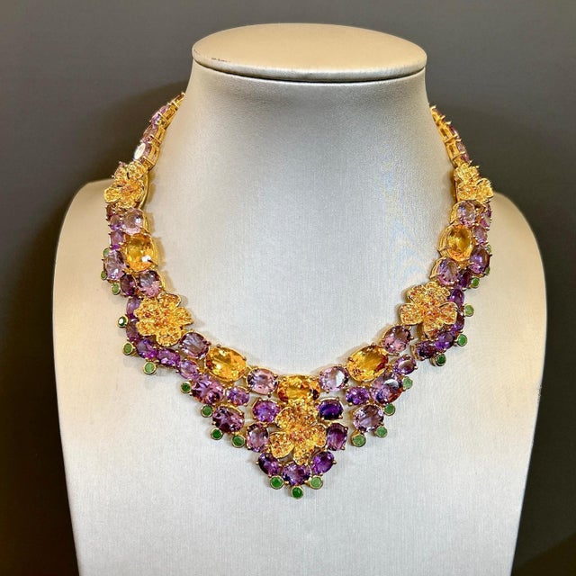 Bochic "Capri" Amethyst, Emerald, Citrin & Sapphire Necklace Set 18K & Silver For Sale - Image 4 of 18