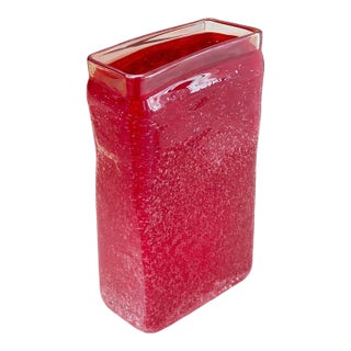 Vintage Ruby Controlled Bubble Studio Art Glass Vase, Sculptural Bud Vase, 7” For Sale