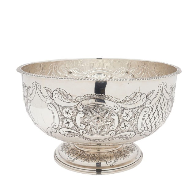 Vintage Hand Chased English Sheffield Punch Bowl & Tray, C. 1900-50 For Sale In Chicago - Image 6 of 12