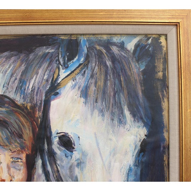 French School Artist, Portrait of a Woman and Her Horse, 1980s, Oil on Board, Framed For Sale - Image 10 of 18