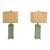 1990s Coastal Verdigris Green/Gold Column Table Lamps With Burlap Shades - a Pair For Sale