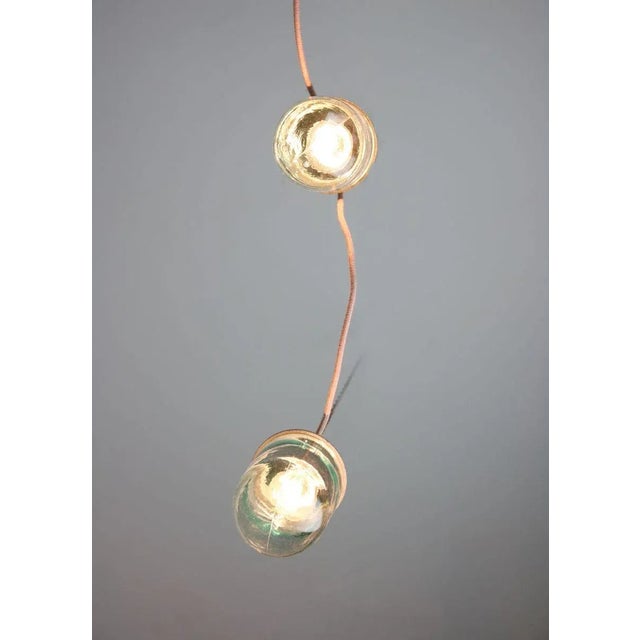 Vintage Industrial Blue Glass and Grey Metal Pendant Lamps, 1950s, Set of 2 For Sale - Image 6 of 16