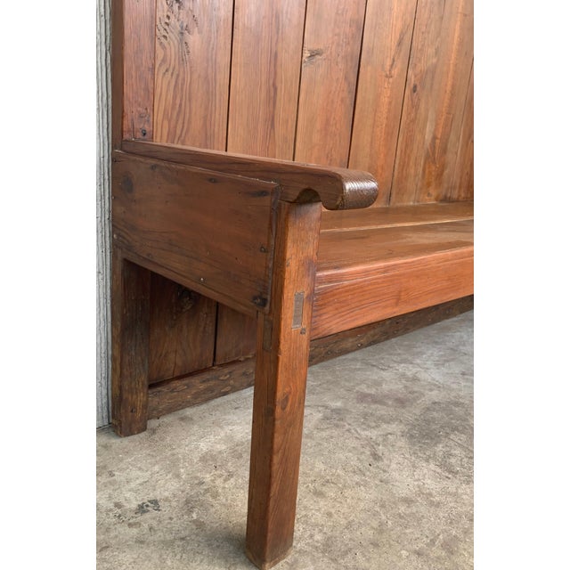 Wood Spanish Early 20th Century Bench with Dove-Tail and Tall Back For Sale - Image 7 of 18