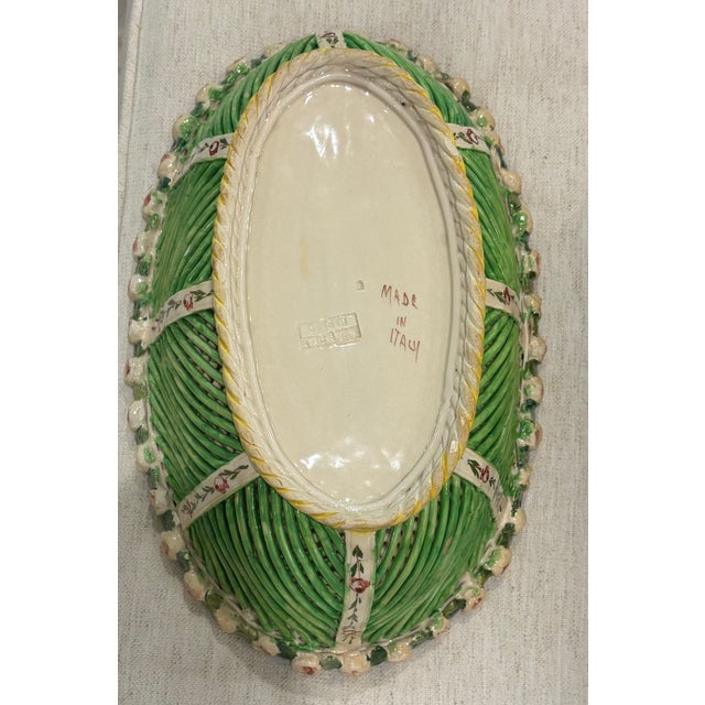 Kelly Green Large Scale Vintage Italian Majolica Openwork Bowl / Basket Centerpiece For Sale - Image 8 of 15