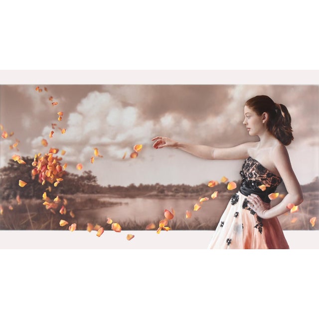 Magnetism by Beth Sistrunk | Oil on two translucent acrylic panels Woman in a flowing dress with petals. For Sale