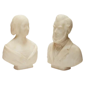 Marble Portrait Busts of Man and Woman, 19th Century, Set of 2