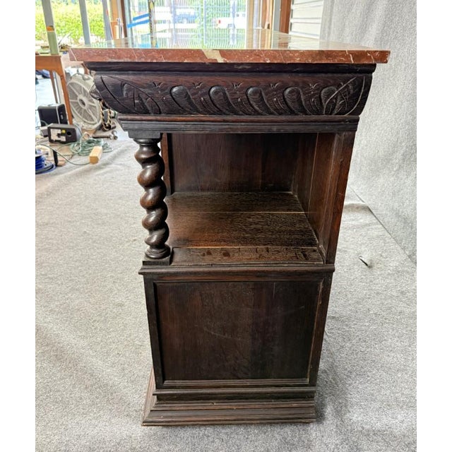 Wood 19th Century Marble Top Continental Oak Buffet With Leaded Glass Door For Sale - Image 7 of 18