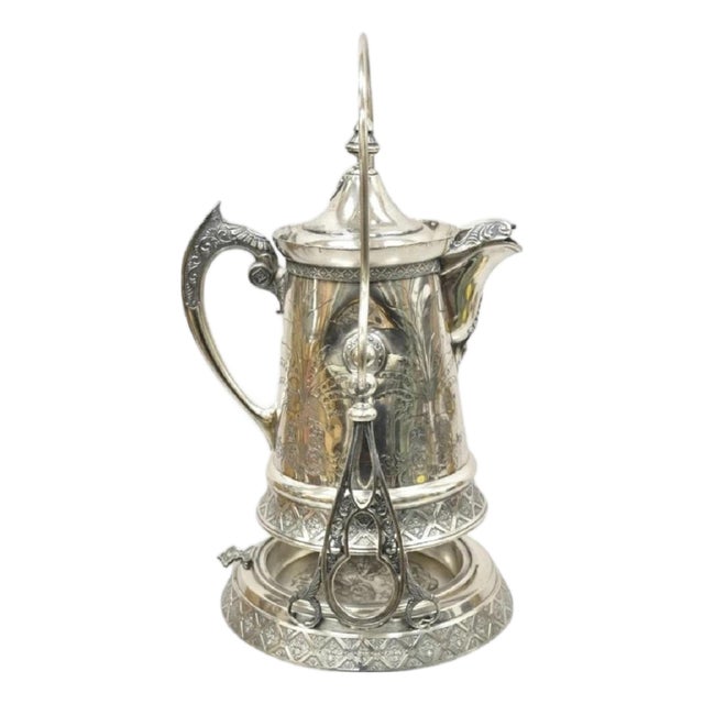 Antique Wilcox Silver Plate Co Victorian Porcelain Lined Tilting Coffee Tea Pot For Sale