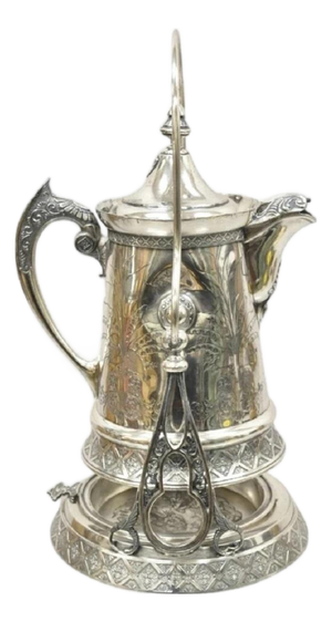 Antique Wilcox Silver Plate Co Victorian Porcelain Lined Tilting Coffee Tea Pot