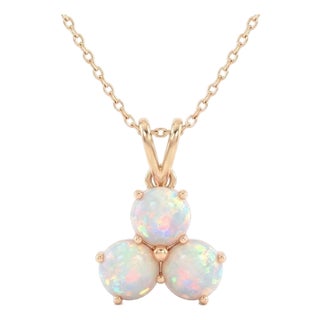 Natural Opal Pendant Necklace | Trio Gemstone Pendant | 18k Gold Plated October Birthstone Pendant For Sale