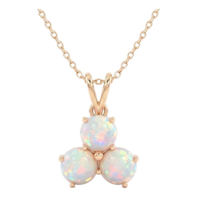 Natural Opal Pendant Necklace | Trio Gemstone Pendant | 18k Gold Plated October Birthstone Pendant For Sale