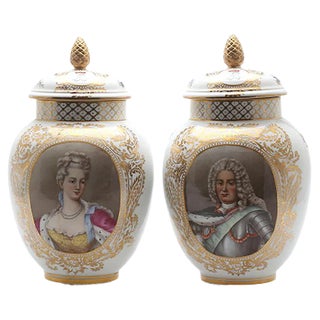 Large Vintage King & Queen Vases with Lid, Set of 2 For Sale