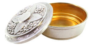 Silver Host Box with Floral Motifs, Relief Lid and Gilt Interior
