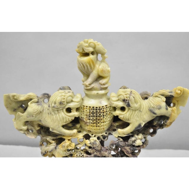 Chinoiserie Vintage Chinese Carved Soapstone Foo Dog Figural Incense Burner Sculpture For Sale - Image 3 of 13