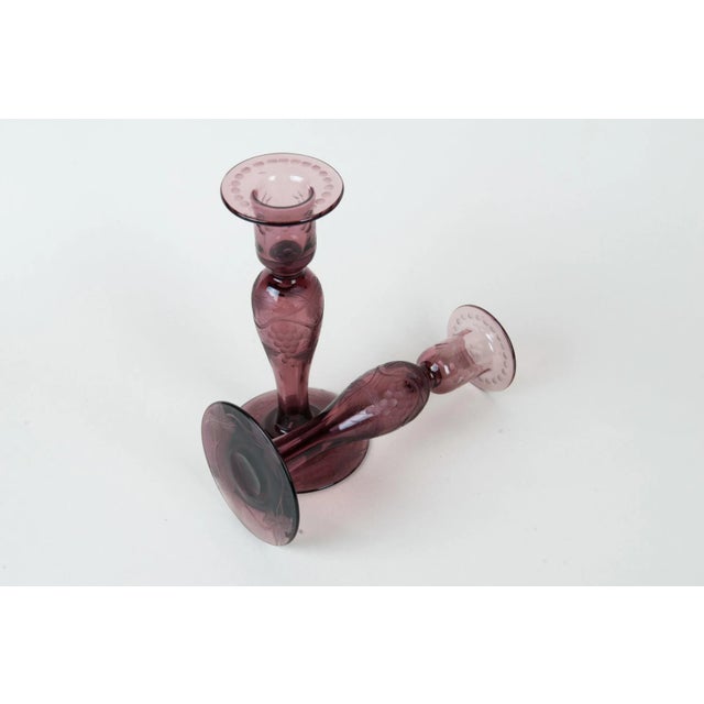 Mid 20th Century Pairpoint Wheel-Cut Design Candle Holders- a Pair For Sale - Image 4 of 8