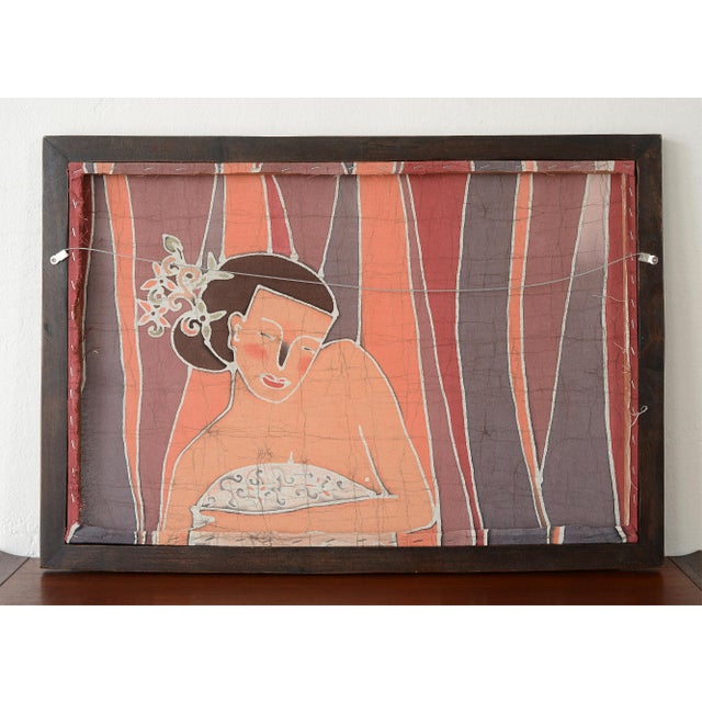 1970s Vintage Minimalist Bathing Nude Female Batik Painting For Sale - Image 5 of 6