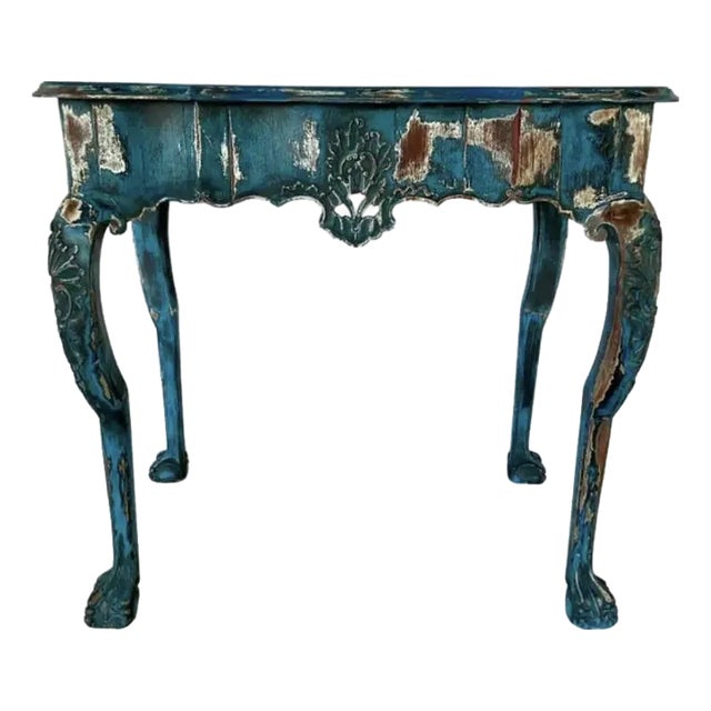 Portuguese Rococo Carved Painted Console Table For Sale