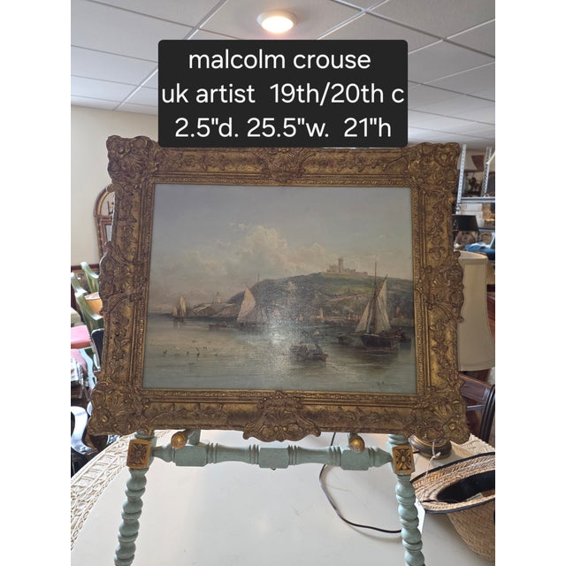 Antique Harbour Painting by Crouse For Sale - Image 10 of 11