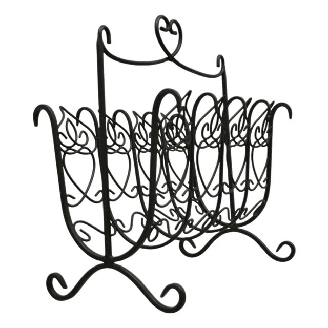 Mid 20th Century Vintage French Style Scrolling Wrought Iron Magazine Rack Stand With Heart For Sale