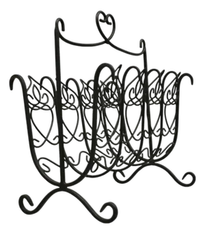 Mid 20th Century Vintage French Style Scrolling Wrought Iron Magazine Rack Stand With Heart